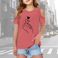 thumbnail image 2 of NAFUU Girls T Shirts Finger Heart Graphic T-Shirts Off Shoulder Short Sleeve O-Neck Blouse For Children Daily Wear Versatile T Shirts For Girl 5-6 Years, 2 of 6
