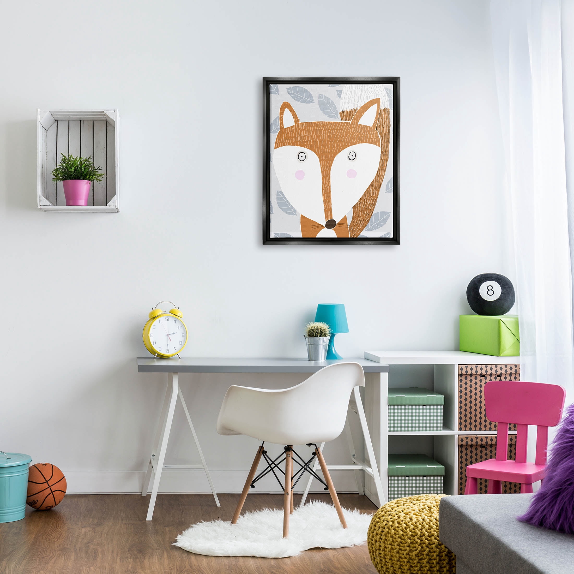 Stupell Industries Woodland Fox Leaf Pattern Graphic Art Jet Black Floating Framed Canvas Print Wall Art, Design by Carla Daly