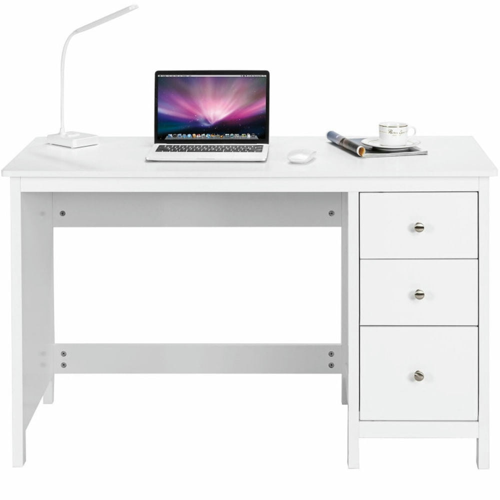 Demi Bonn 3-Drawer Computer Desk with Spacious Desktop, Small Home Office Desk Study Writing Table, White