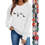 MexChoioe Women Crew Neck Sweatshirt Long Sleeve Pullover Halloween Front Chest Graphic for Fall Winter Casual Daily Hooded Sweatshirt