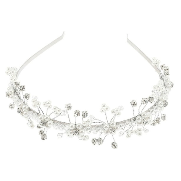 KAKOWELY Accesorios para el cabello con perlas para boda, tocado para niños, diadema de flores blancas para niñas, decoración