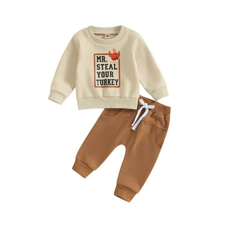 

Qtinghua Toddler Baby Boy Thanksgiving Outfits Turkey Letter Print Long Sleeve Sweatshirt and Long Pants 2Pcs Clothes Beige 2-3 Years