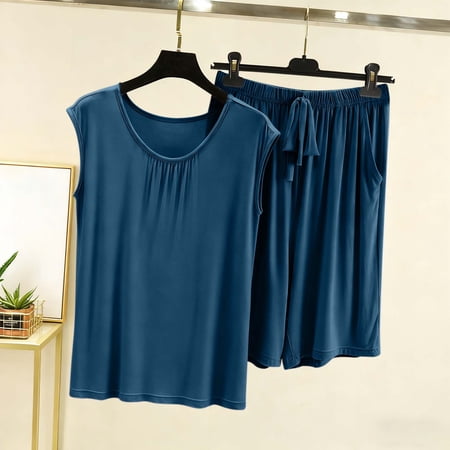 YUNAFFT Comfy Pure Color Modal Relaxed Pajama Set with Round Neck Short Sleeve Shorts for Women