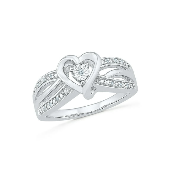 STERLING SILVER 0.03 CTTW WHITE DIAMOND HEART RING
