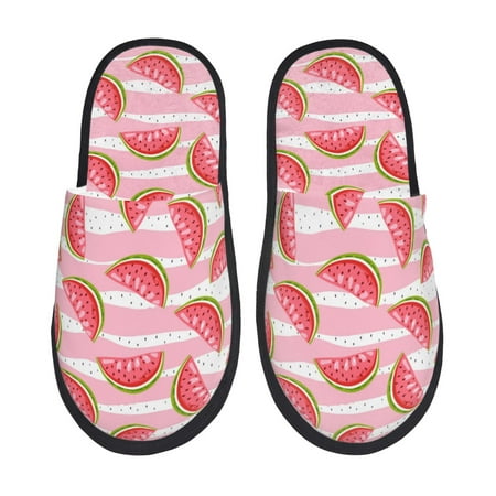 Balery Sweet Watermelon Slient Indoor Furry Fleece Comfort House Shoes Soft Non-Slip Home Shoes Cotton slippers House Slippers-- Medium