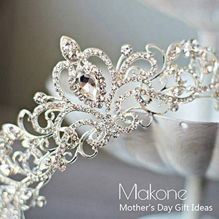 Makone Crystal Crowns and Tiaras with Comb Headband for Girl or Women Birthday Party Wedding Prom Bridal Christmas Valentine Halloween