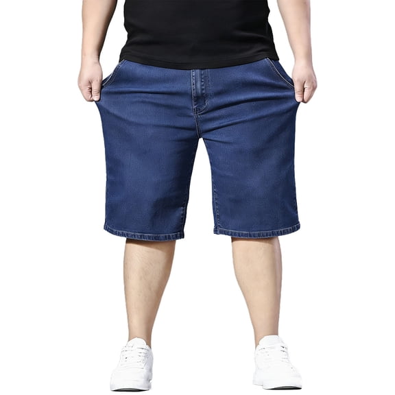 Tbopshirt Jean Shorts for Men Plus Size Summer Denim Elastic Waistband Button Open Pocket Shorts