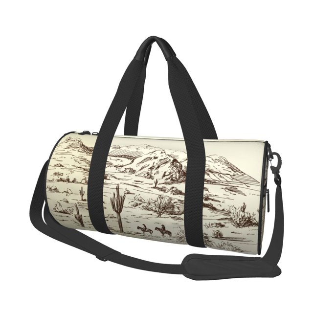 Fotbe Wild West Desert With Cowboys Bolsa Deportiva de Lona Plegable con Estampado, Bolsa de Gimnasio con Bolsillo Seco/Húmedo, Bolsa de Viaje Ultraligera de Gran Capacidad