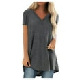 thumbnail image 2 of LEEYNEER Summer Tops for Women Short Sleeve Side Split Casual Loose Tunic Top Plus Size V-Neck T-shirt Black XXL, 2 of 6