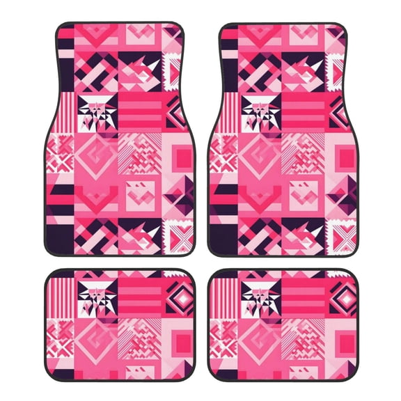 Crystal Fleece Car Floor Mats Set Of Four - Bottom Injection Molded For Easy Installation To Prevent Interior Contamination Suitable For Most Cars Hotpink Geometric Patterns_2