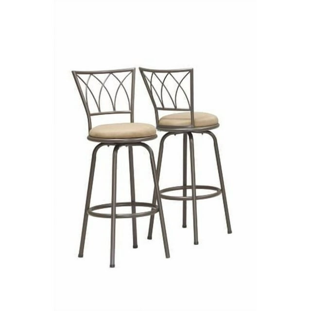 Monarch Specialties Bar Stool, Set Of 2, Swivel, Bar Height, Metal, Fabric, Brown, Beige, Contemporary, Modern