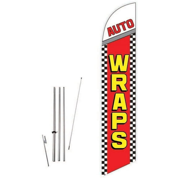 Cobb Promo Auto Wraps Red Feather Flag with Complete 15ft Pole kit and Ground Spike