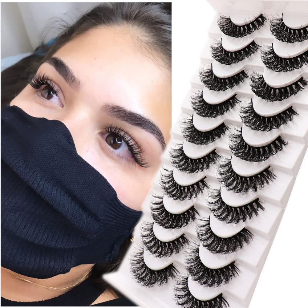 10Pairs 3d Russian, D Curl Lash Strips, 15mm Wispy Fake Lashes that Look  Like Extensions, Natural False Lashes Mink