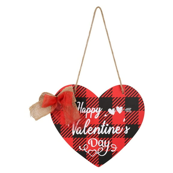 Jlong Valentines Day Door Sign Happy Valentines Day Farmhouse Front Door Decor Red and Black Buffalo Check Plaid Wall Plaque- Valentines Day Decorations for Home Wall