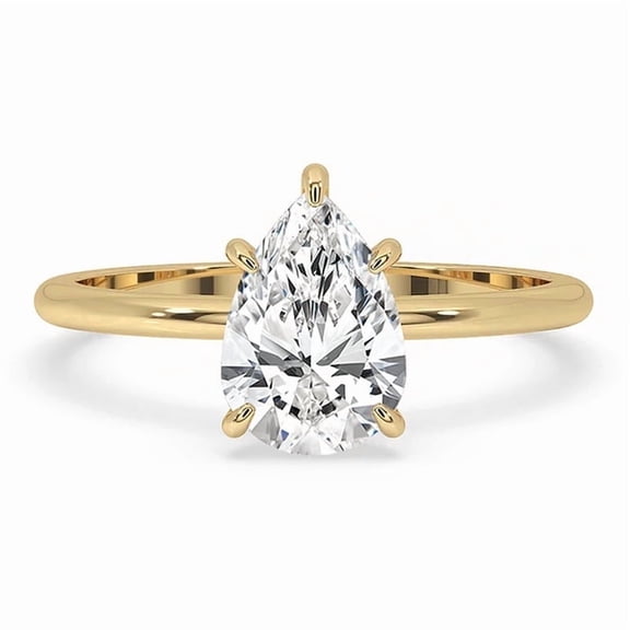 GIMELIS Pear Cut Lab Grown Diamond Solitaire Engagement Ring 10K Yellow Gold