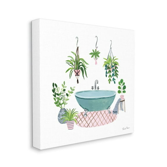 Stupell Industries Claw Bath with Hanging Plants Greenery Pink Artwork Canvas Wall Art Design by Farida Zaman, 24" x 24"