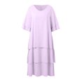 thumbnail image 4 of Vestido informal de manga corta y cuello redondo liso para mujer: doble capa con abertura, corte holgado, para el día a día, fiestas y ocasiones elegantes, 4 of 7