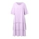 thumbnail image 4 of Vestido informal de manga corta y cuello redondo liso para mujer: doble capa con abertura, corte holgado, para el día a día, fiestas y ocasiones elegantes, 4 of 7