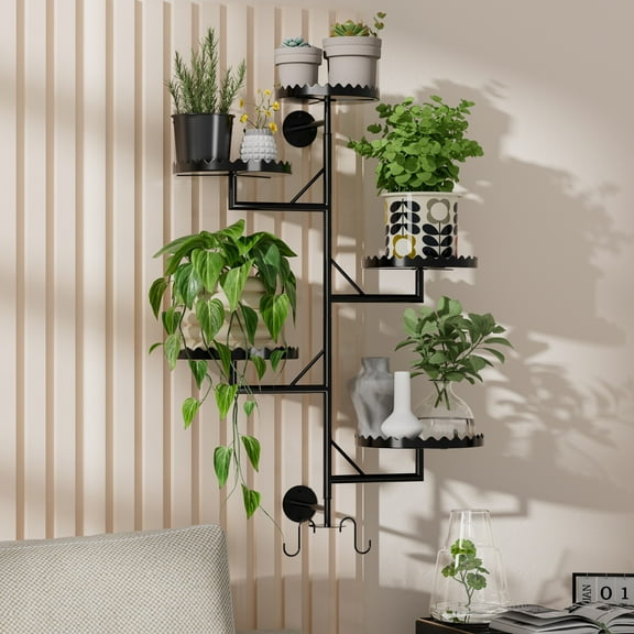 GcdPai Rotating Window Plant Shelves indoor 5-tier Metal Plant Stand, Wall Plant holder for Multiple Plants indoors, Window Sill Gifts for Small Spaces, Stylish and Functional Plant Stand Black