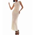 thumbnail image 3 of Women'S Knit Maxi Sweater Dress, Solid Color Knit Openwork Round Neck Sleeveless Beach Cover-Up Dress White L, 3 of 9