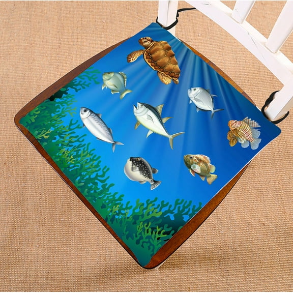 ABPHQTO Fish And Sea Turtle Under The Sea Chair Pad Seat Cushion Chair Cushion Floor Cushion Two Sides Printing 16x16 Inch