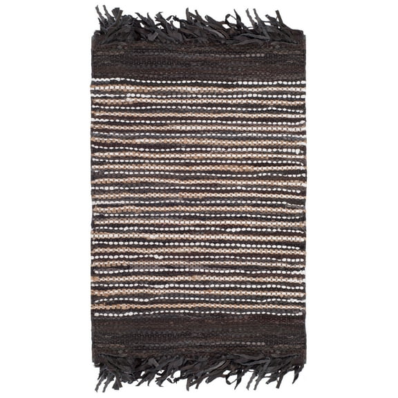SAFAVIEH Vintage Leather Aaron Stripe Fringed Area Rug, Dark Brown/Multi, 6' x 9'