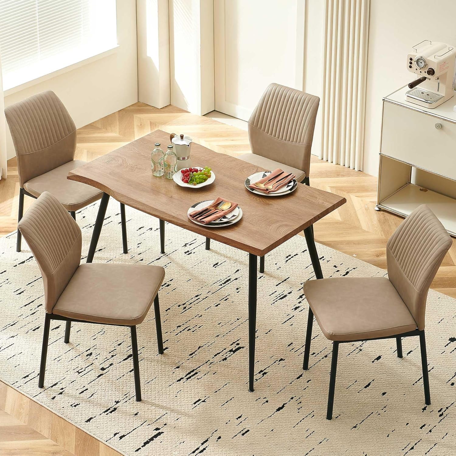 NORDICANA Dining Chairs Set of 4,Modern Leather Home Kitchen Chairs Upholstered for Dining Room, Apartment,Beige