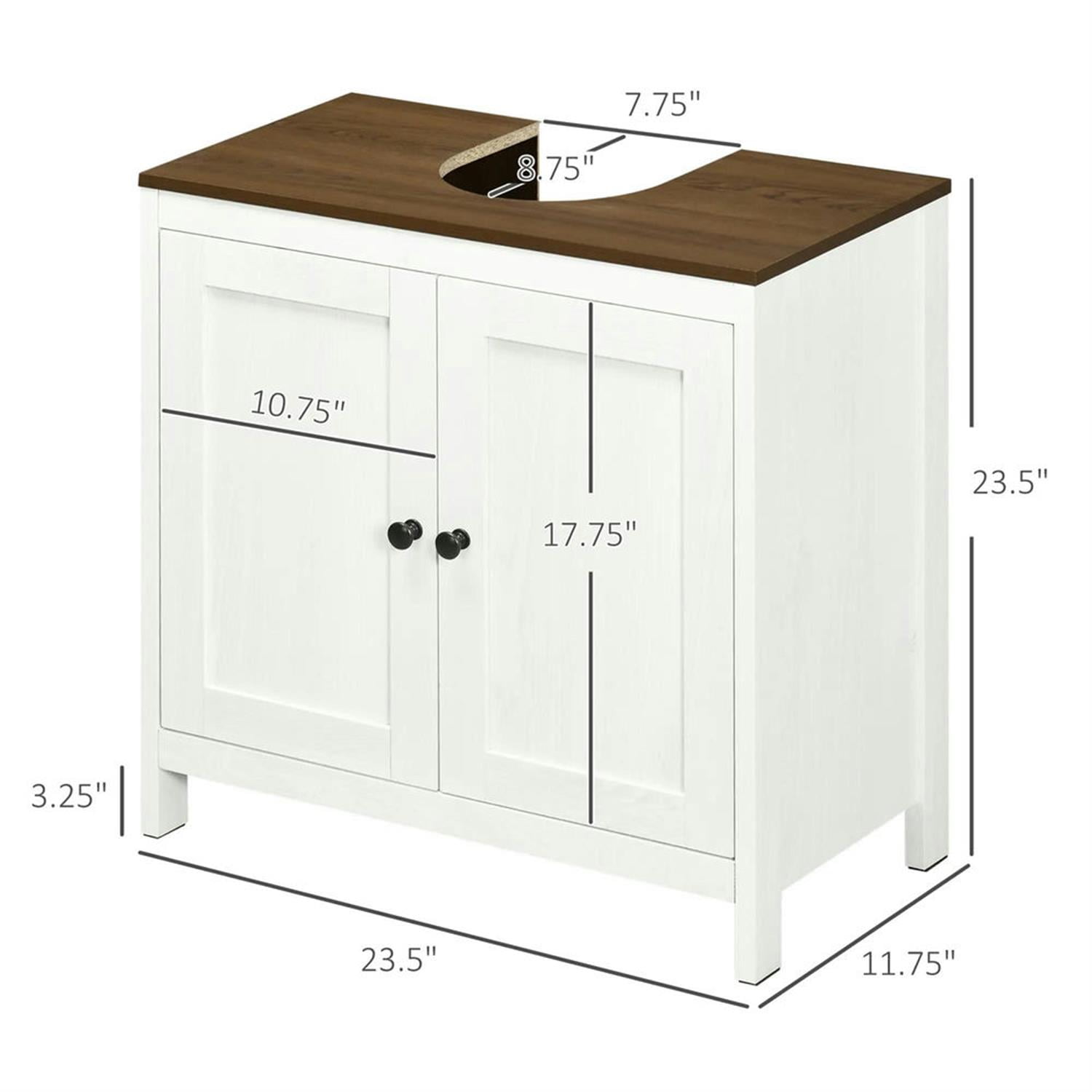 Demi Bonn 23" Freestanding Bathroom Vanity with U-Shape Cut-Out and Adjustable Shelf, Pedestal Sink 2-Door Cabinet, Under Sink Cabinet, White