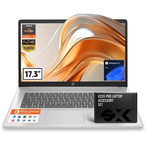 HP 2025 17.3" Business Laptop, AMD Ryzen 5 (Outperforms i7-1165G7), FHD IPS Display, 16GB RAM, 512GB SSD, Windows 11 Pro, MS Office Lifetime, AI Copilot, Wi-Fi 6, Numeric Keypad, Accessories Included