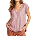 thumbnail image 2 of Women's Summer Casual V-Neck Striped Short Sleeve Top, 2 of 8