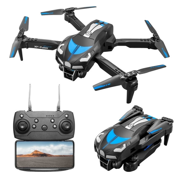 XINGLUKE RC Drone with 4K Three Camera for Kids Adults, RC Quadcopter with LED, Path Planning, 2 Batteries, Carrying Case, Blue