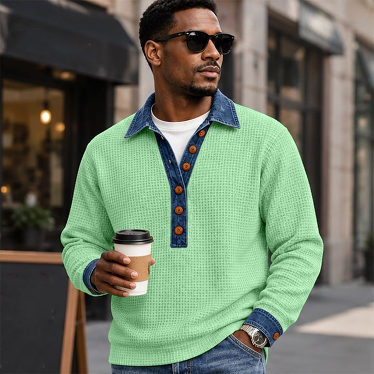 Button Polos Mens Thermal Layered Long Sleeve Henleys Soft Waffle ...