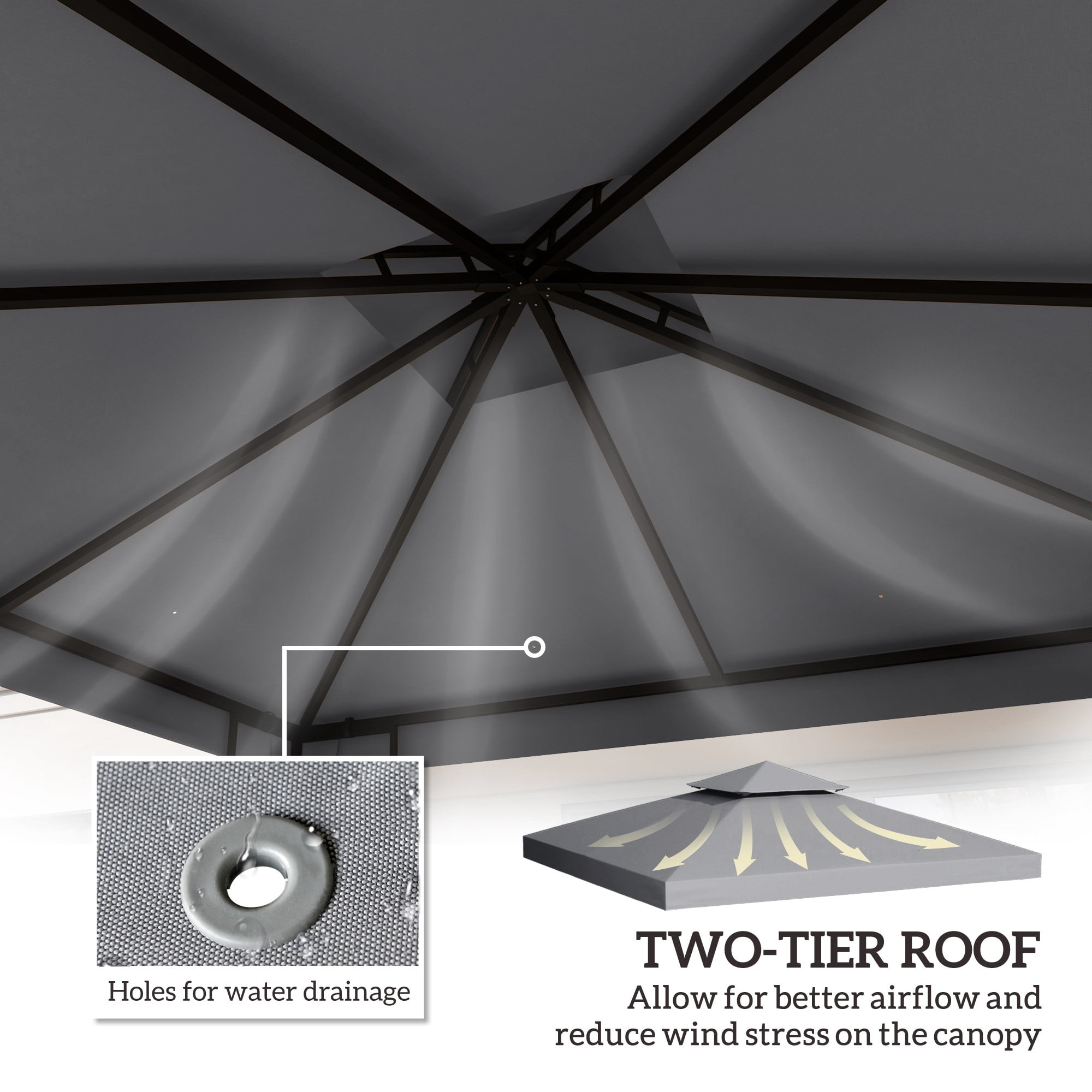 Outsunny Gazebo Replacement Canopy for Model 01 -0153, 2-Tier Top Cover for 9.84' x 9.84' Outdoor Gazebo, Gray (TOP ONLY)