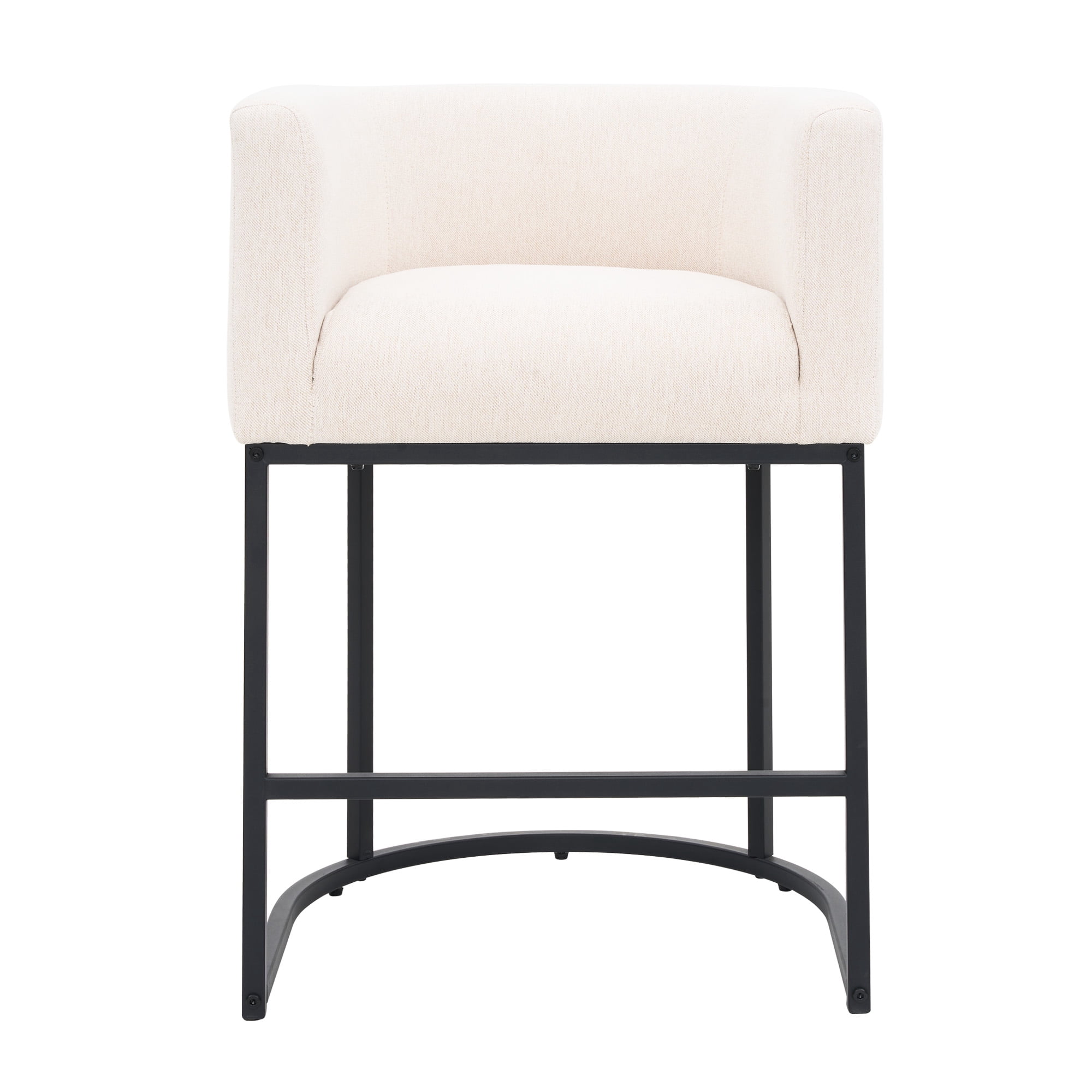 FANCROU 26" H Counter Height Bar Stools Set of 1, Fabric Barrel Stools with Back and Arms, Linen-Black Leg