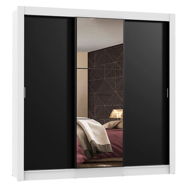 Ropero Closet Madesa Mônaco 3 Puertas 1 Espejo Blanco/Negro