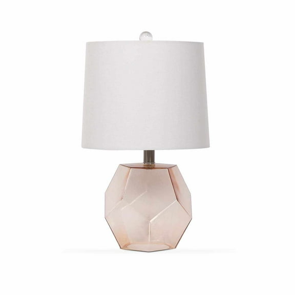 BoutiqueRugs Jantianon Modern Glass Bedside Table Lamp for Bedroom Nightstand - End Side Lighting for Living Room - Shade Linen - White, Pink - 19'' H