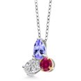 thumbnail image 2 of 925 Silver and 10K Yellow Gold Tanzanite and Lab Grown Diamond and Created Ruby 3 Stone Pendant Necklace for Women | 2.06 Cttw | Pear Shape 8X6MM | Oval 7X5MM | Round 5MM | with 18 inch Chain, 2 of 4