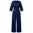 thumbnail image 5 of Drses Women Long Sleeve Wide Leg Jumpsuit for Fall Winter, V Neck Batwing High Waist Waist Pleats Loose Elegant Outfit with Hidden Pockets, Versatile Formal Travel Casual Solid One Piece, 5 of 5
