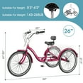 thumbnail image 4 of Ficisog Adult Tricycles 7 Speed 26 inch Three Wheel Bike Cruiser Trike with Low-Step Through Frame/Large Basket for Men, Women, Seniors,Rose Red, 4 of 15