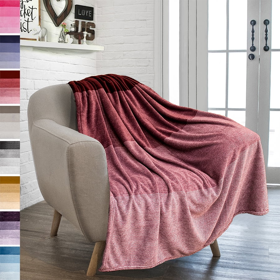 PAVILIA Flannel Fleece Ombre Throw Blanket for Couch | Super Soft Cozy