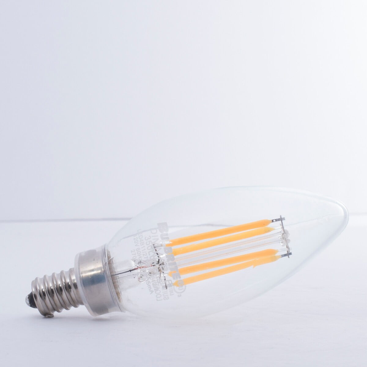 Bulbrite Pack of (4) 2.5 Watt Dimmable Clear B11 LED Light Bulbs with Candelabra (E12) Base  2700K Warm White Light  250 Lumens