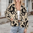 thumbnail image 3 of Jackets for Women Winter Coat Jackets Flannel Stand Collar Jacket(Elegant Panthers Floral Beige Pattern,Size:S-4XL), 3 of 7