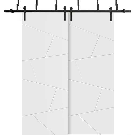 Sliding Closet Barn Bypass Doors 72 x 80 inches | Planum 0990 Painted White | Sturdy 6.6ft Rails Hardware Set | Wood Solid Bedroom Wardrobe Doors