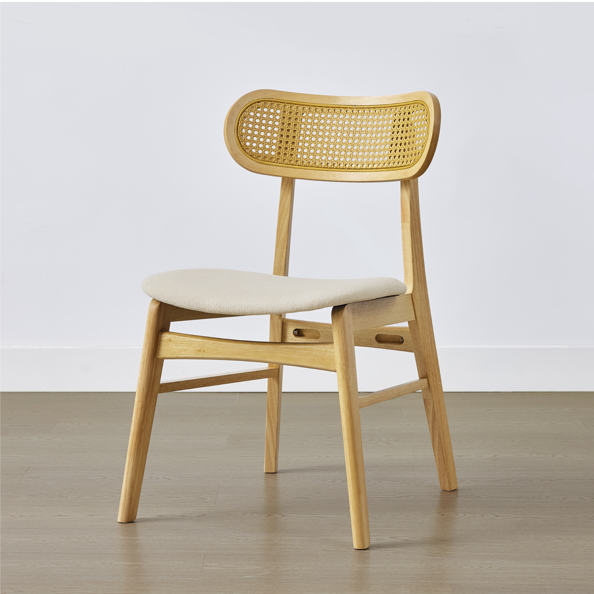 Spruce & Spring Rattan-Back Upholstered Dining Chair with Wooden Frame Set of 2, Natural