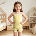 thumbnail image 6 of Juorvia Toddler Girls Summer Outfits 2pc Loungewear Cotton Classic Fitted Sleeveless Tops Color Spliced Shorts(18-19 Months,Yellow), 6 of 6