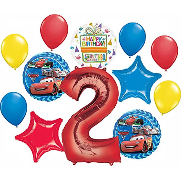 Disney Cars Party Supplies Lightning Mcqueen 2nd Birthday Balloon Bouquet Decorations 12 Pieces Walmart Com Walmart Com