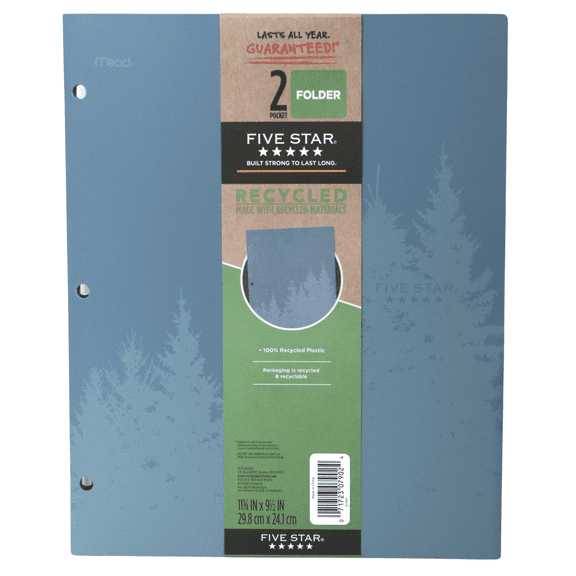 Five Star Recycled 2-Pocket Plastic Folder: 9 in. x 11 in. (Glacier Blue) 1 folder 330027BLU