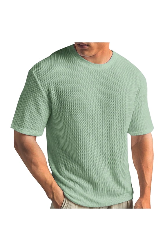 Mens Mock Turtleneck Short Sleeve Knit T Shirts Slim Fit Basic thermal Tops Lightweight Tee Green 12(XXL)