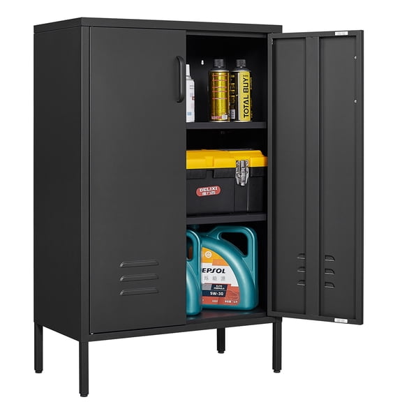 Seizeen Metal Storage Cabinet for Tool Garage Home Improvement, Storage Cabinet with Doors and Shelves Adjustable, Black