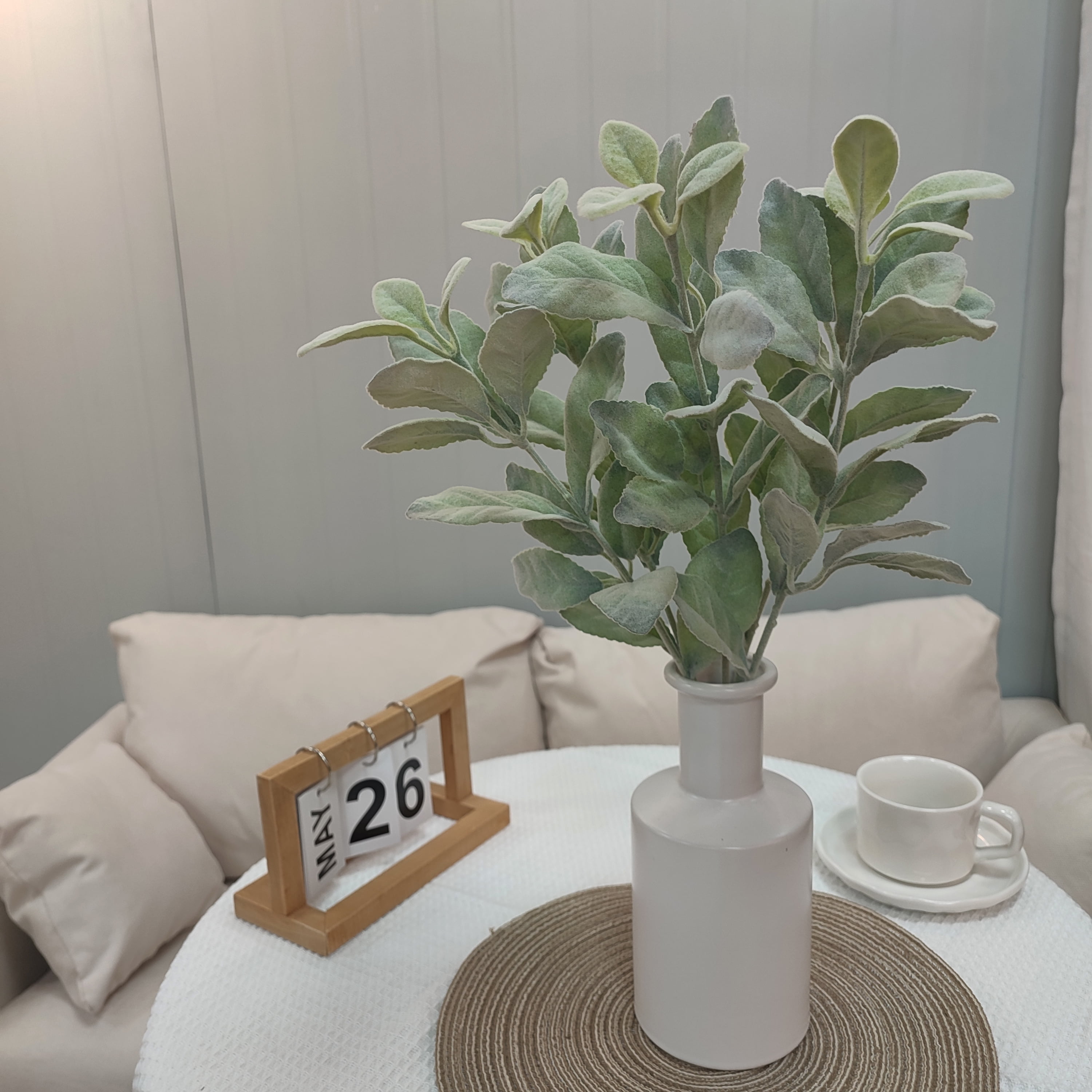 Mainstays Indoor Artificial Foliage Bush, Lamb's Ears Plant, Green Color, 19.5" Height, Pot Not Included.